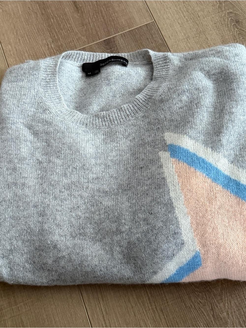 360 Cashmere Peach Star & Stripe Soft Grey Jumper Sweater Women M Luxury Soft - Picture 11 of 12